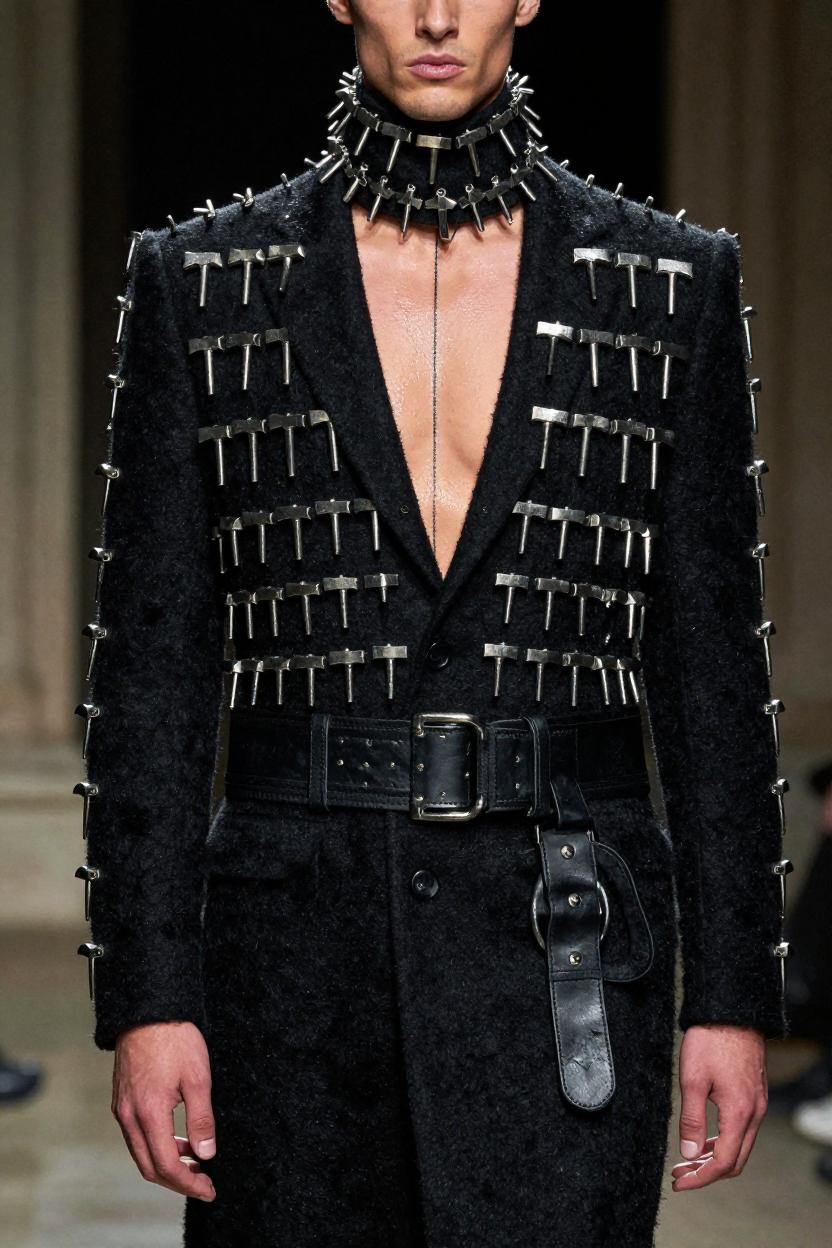 Black jacket and spiked collar