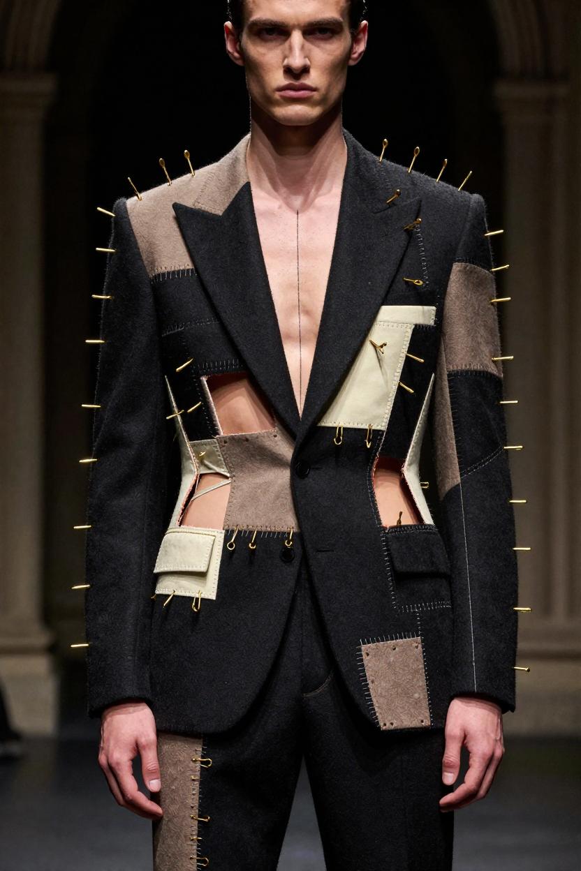 Matthew — ivory, black, and taupe pin jacket